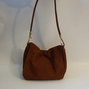 Womens Vecchi Brown Suede Hobo Shoulder Messenger Handbag *